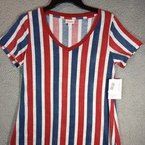 LuLaRoe ￼Christy V Neck Tshirt XXS Red White Blue Short Sleeve Top Patriot